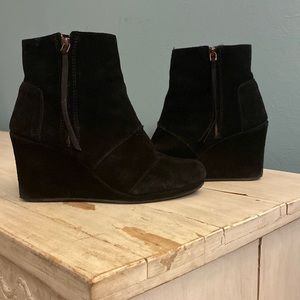 TOMS- Black Suede Wedge Heel Bootie